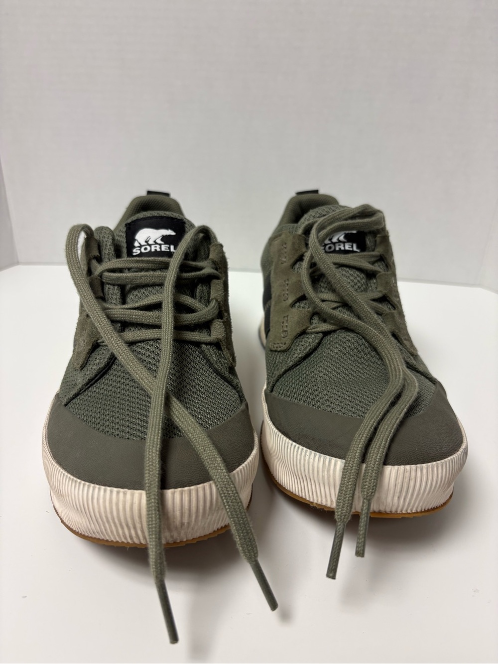 Sorel Women’s Olive Green Waterproof Lace-Up Sneakers with White Sole